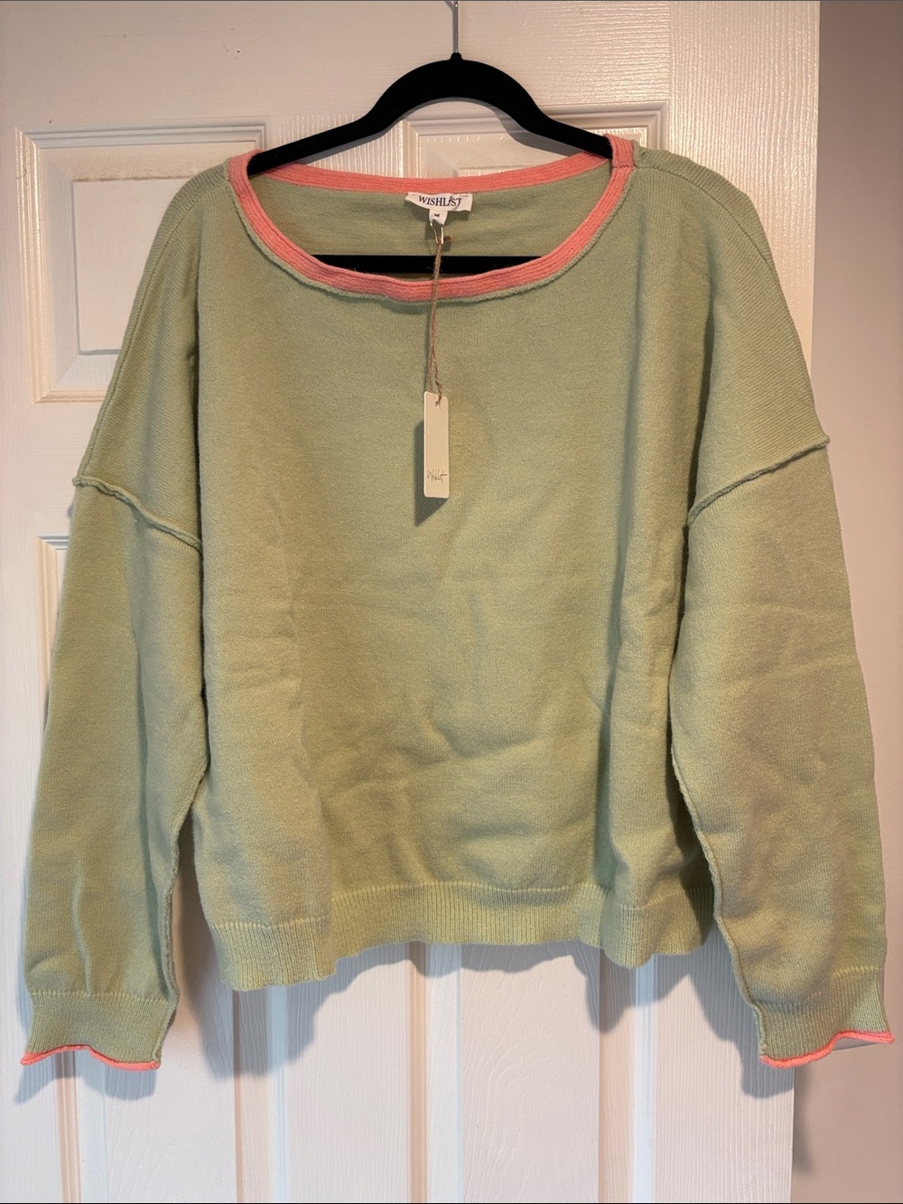 Wishlist Mint Crewneck Sweater with Pink Trim